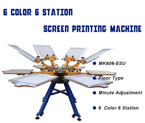 Stampante serigrafica per magliette con macchina per stampa a carosello tessile manuale a 6 colori e 6 stazioni